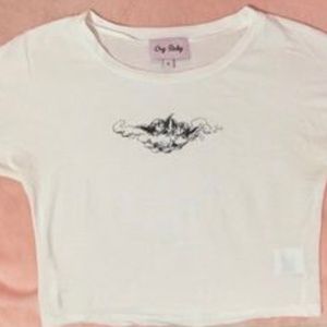Cry Baby white cropped angel tee